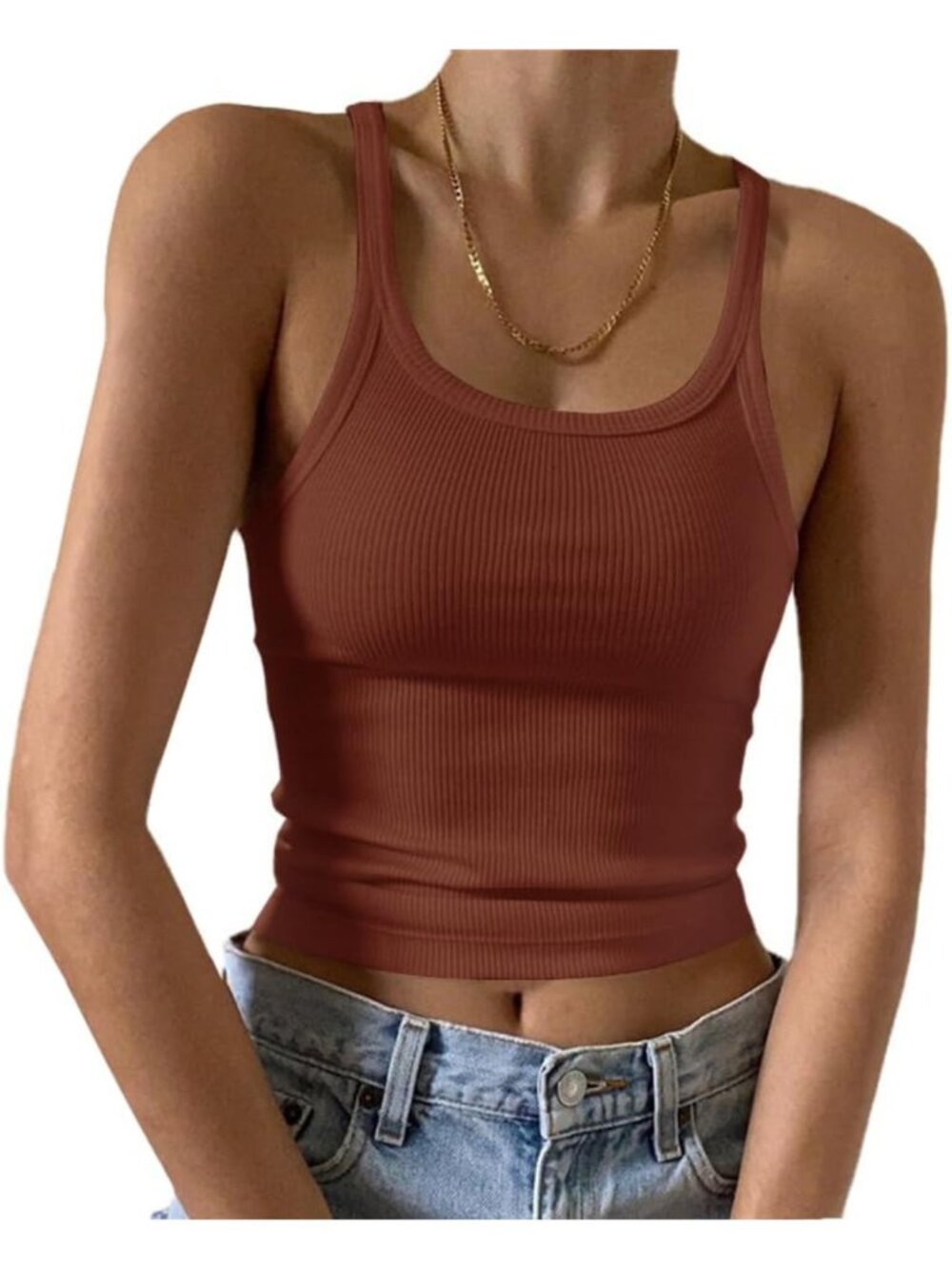 Sleek Sleeveless Scoop Neck Ribbed Knit Cami Top - Form Fitting Basic Tank